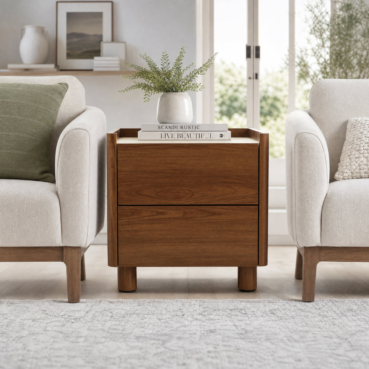 19" 2-Drawer Side Table with Guardrails & Round Feet