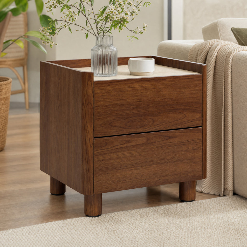 19" 2-Drawer Side Table with Guardrails & Round Feet