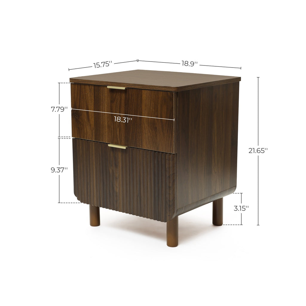 Walnut 2-Drawer Side Table Solid Wood Legs Mid-Century