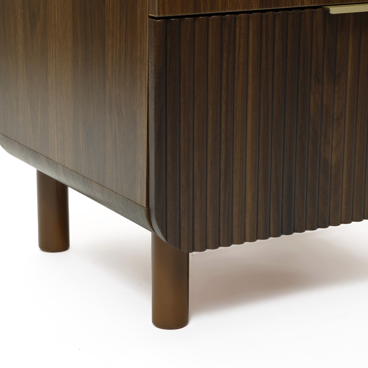 Walnut 2-Drawer Side Table Solid Wood Legs Mid-Century