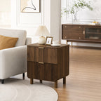Walnut 2-Drawer Side Table Solid Wood Legs Mid-Century