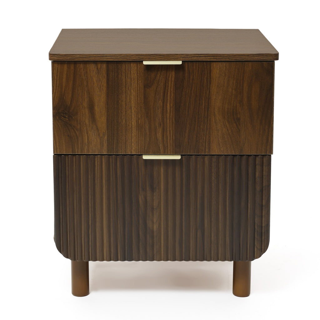 Walnut 2-Drawer Side Table Solid Wood Legs Mid-Century