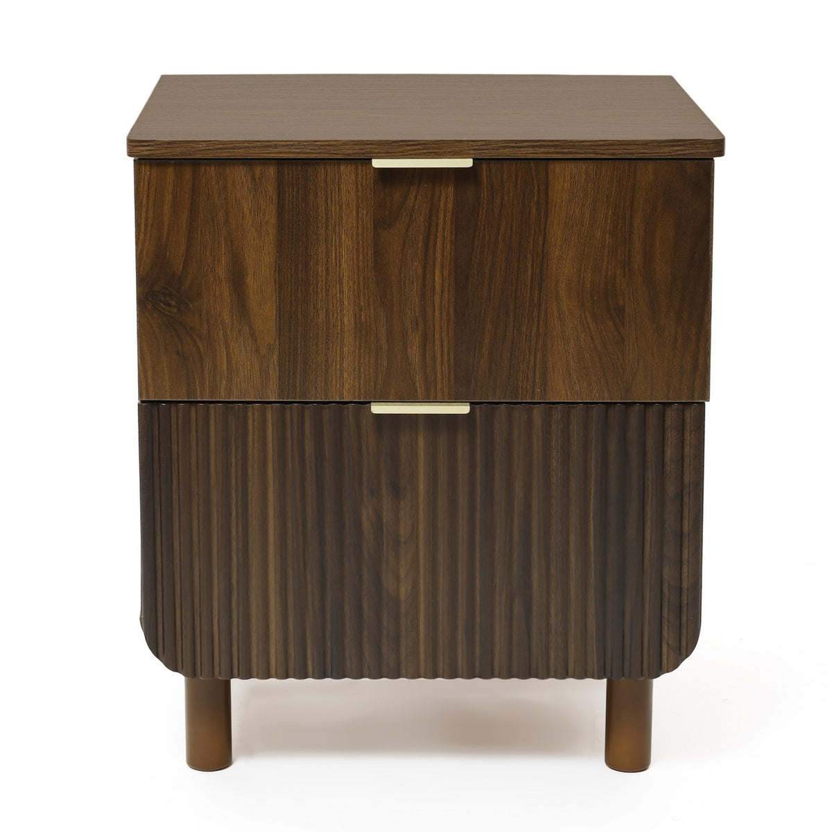 Walnut 2-Drawer Side Table Solid Wood Legs Mid-Century