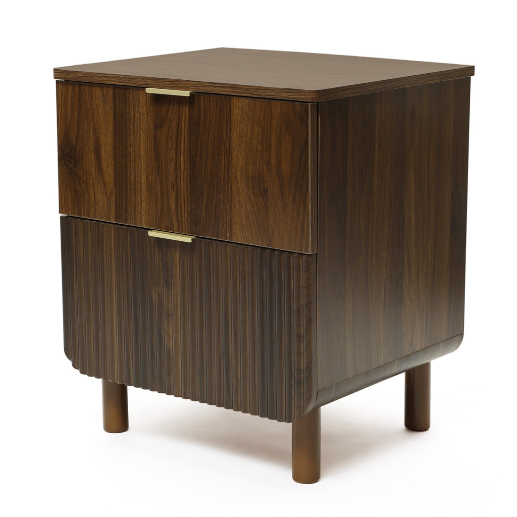 Walnut 2-Drawer Side Table Solid Wood Legs Mid-Century