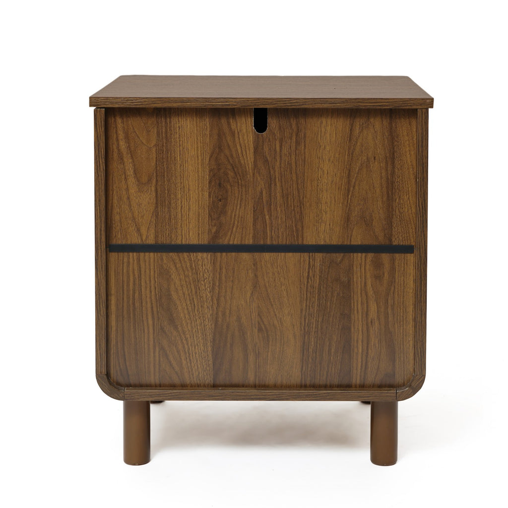 Walnut 2-Drawer Side Table Solid Wood Legs Mid-Century