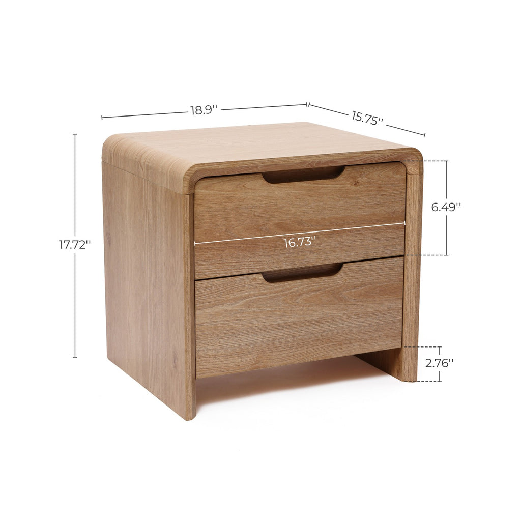 19" 2-Drawer Side Table with Rounded Corners & Wood Grain