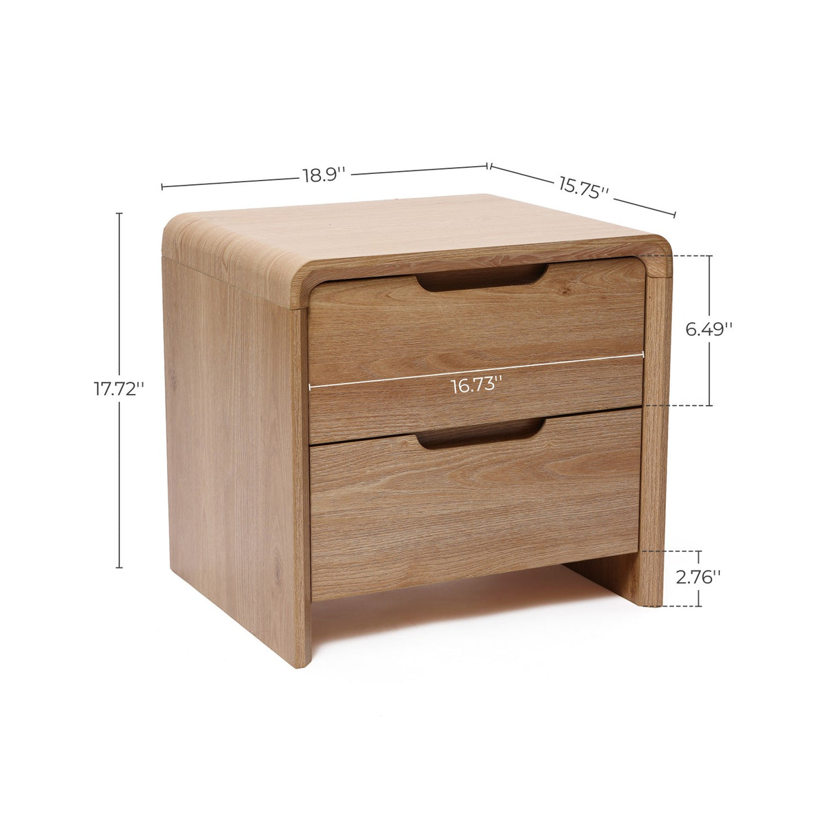 19" 2-Drawer Side Table with Rounded Corners & Wood Grain