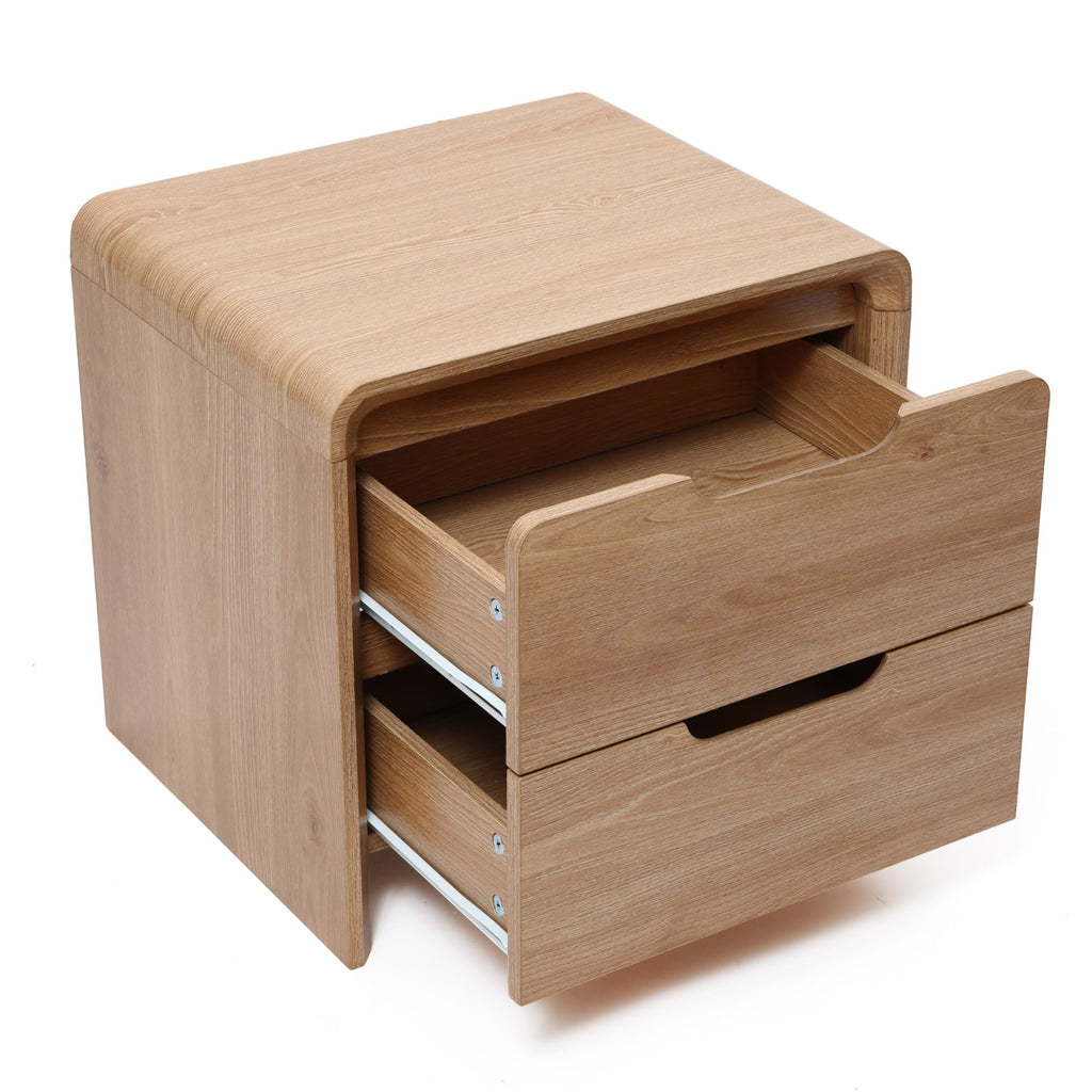 19" 2-Drawer Side Table with Rounded Corners & Wood Grain