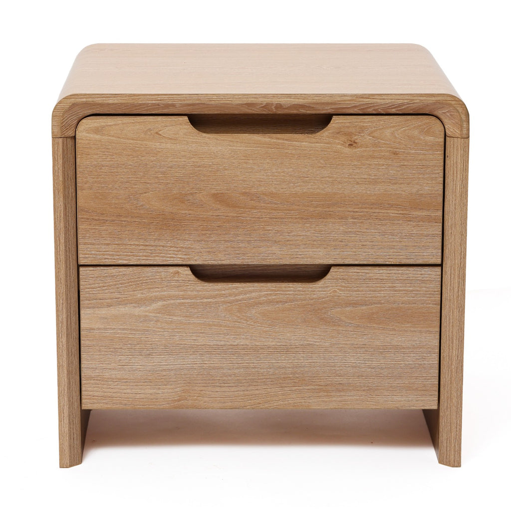 19" 2-Drawer Side Table with Rounded Corners & Wood Grain