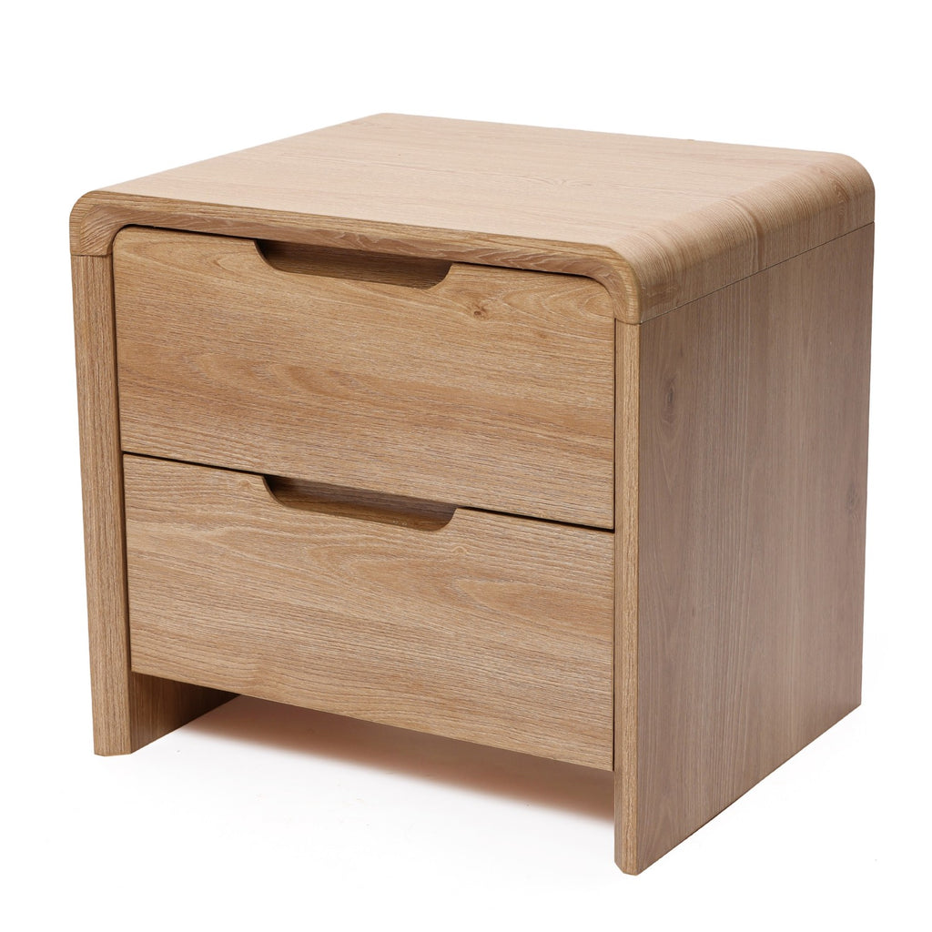 19" 2-Drawer Side Table with Rounded Corners & Wood Grain