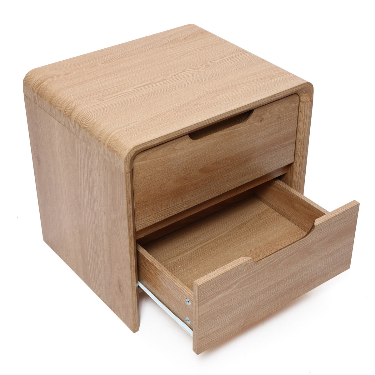 19" 2-Drawer Side Table with Rounded Corners & Wood Grain