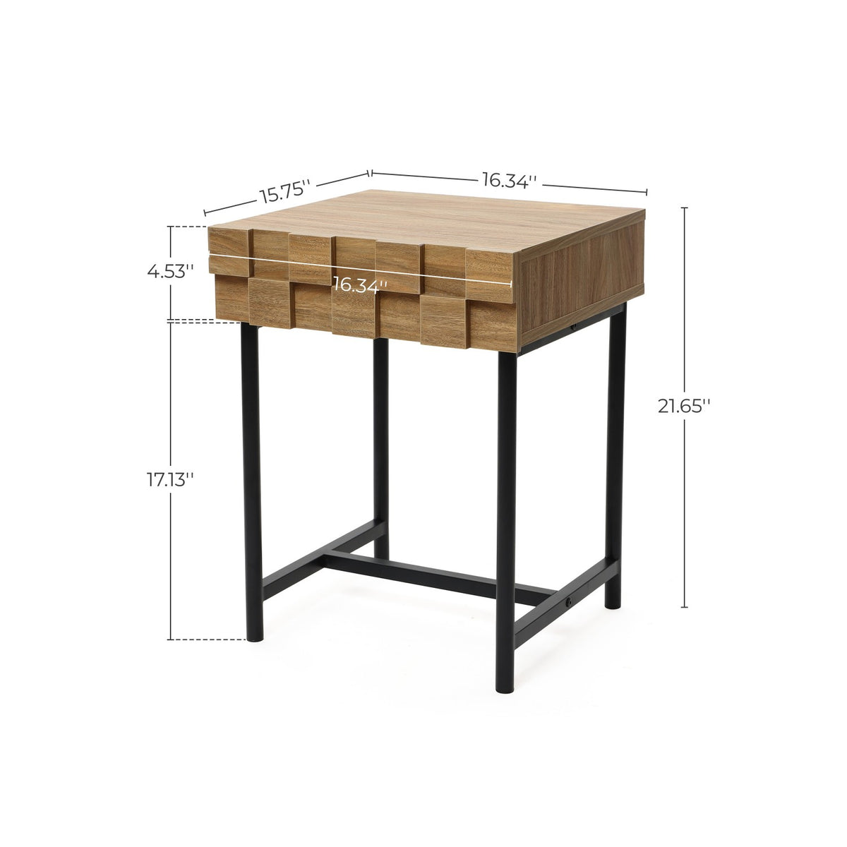 16" Rustic Modern 1-Drawer Side Table with Metal Legs End Table