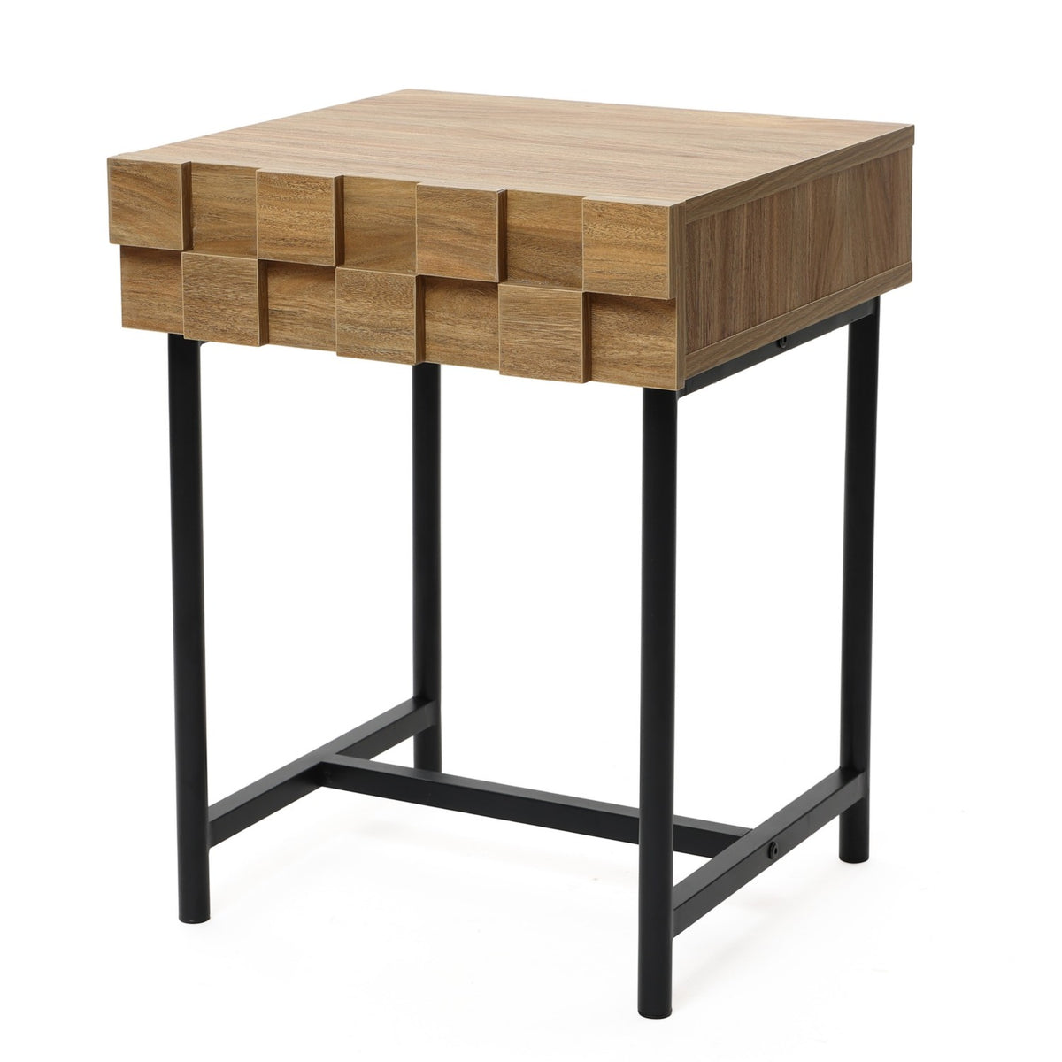 16" Rustic Modern 1-Drawer Side Table with Metal Legs End Table