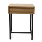 16" Rustic Modern 1-Drawer Side Table with Metal Legs End Table
