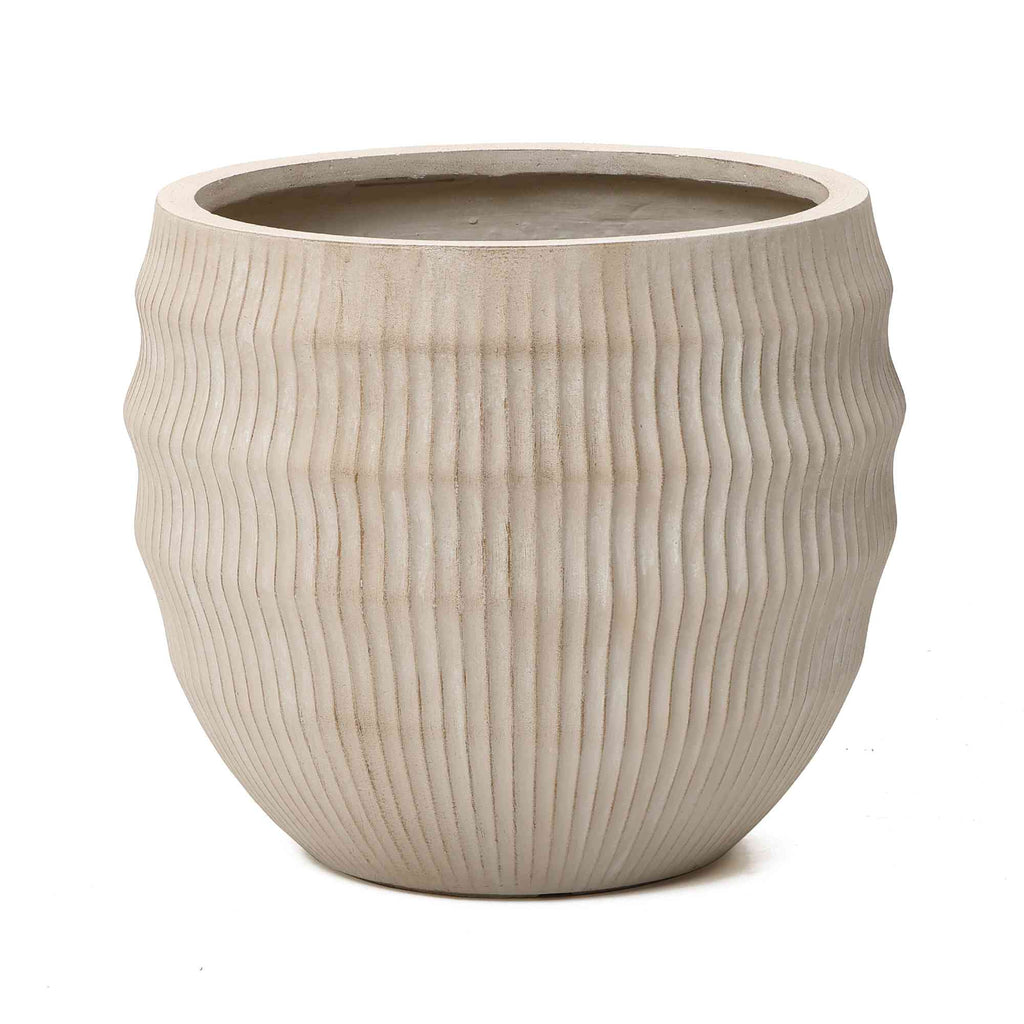 Canyon Round Fluted MgO Planter, Beige, 15"