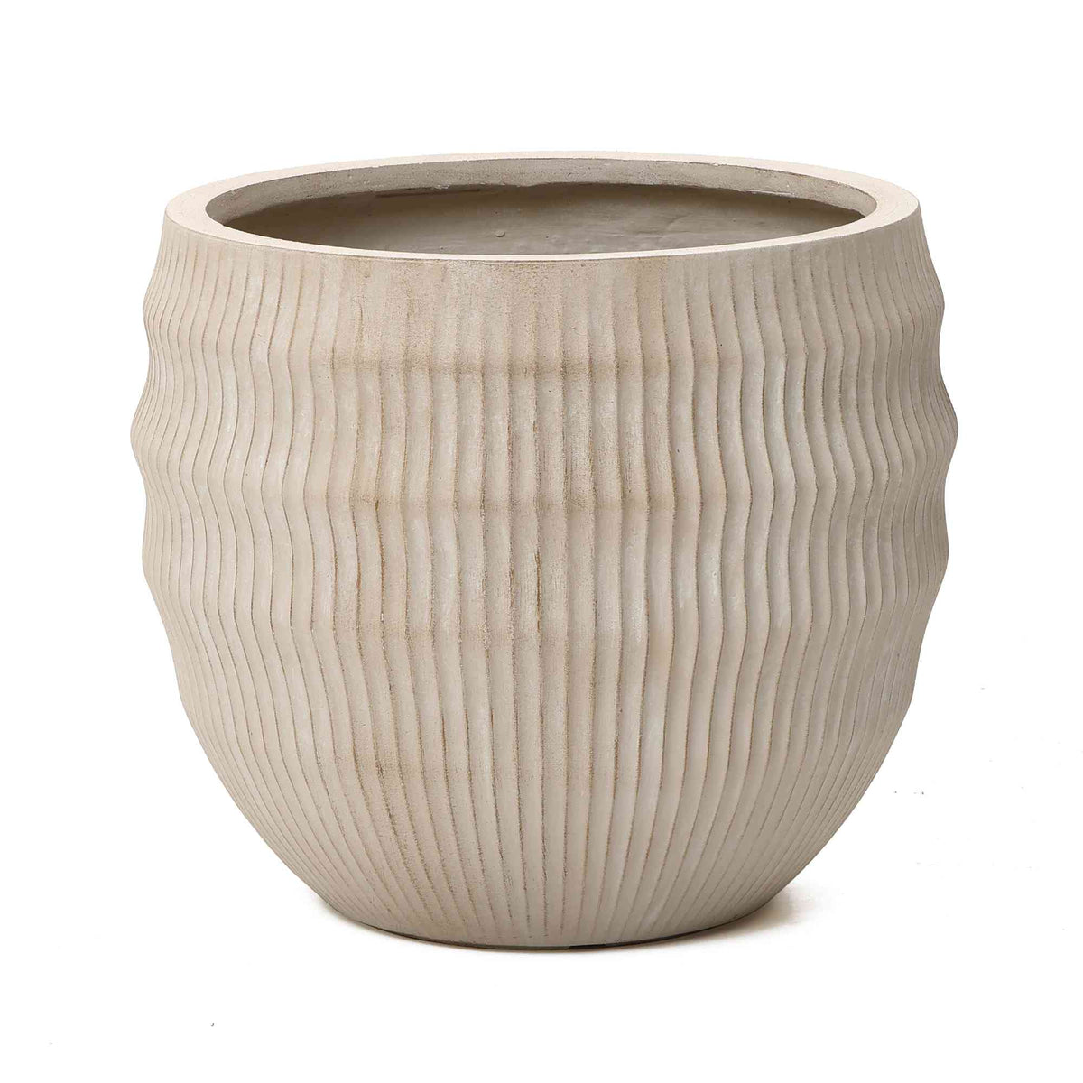 Canyon Round Fluted MgO Planter, Beige, 15"