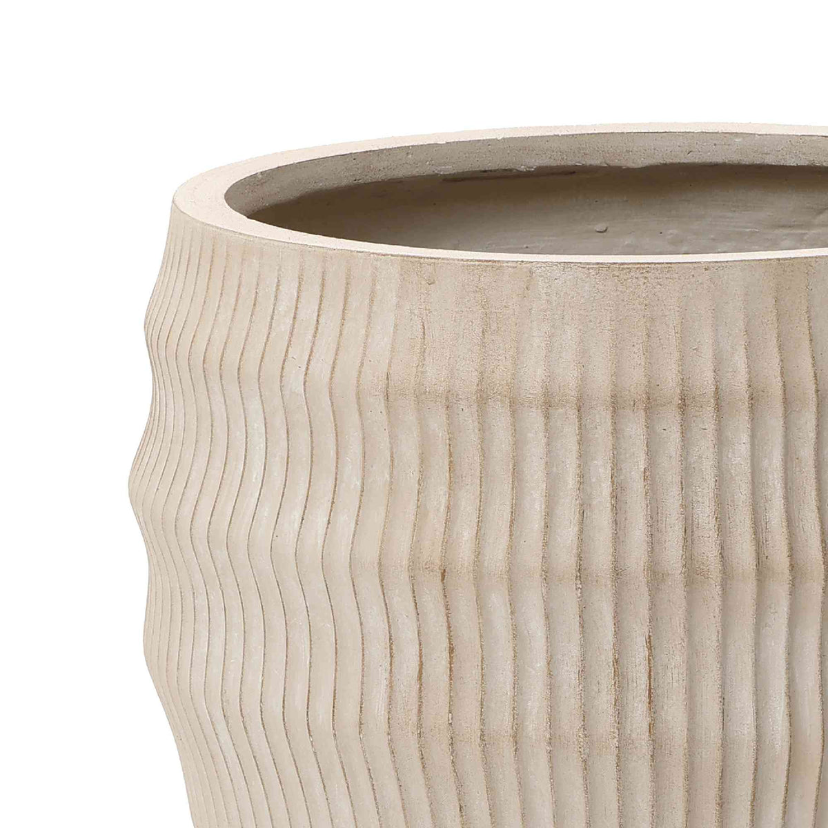 Canyon Round Fluted MgO Planter, Beige, 15"