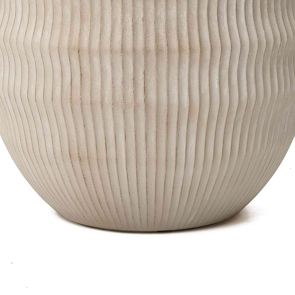 Canyon Round Fluted MgO Planter, Beige, 15"