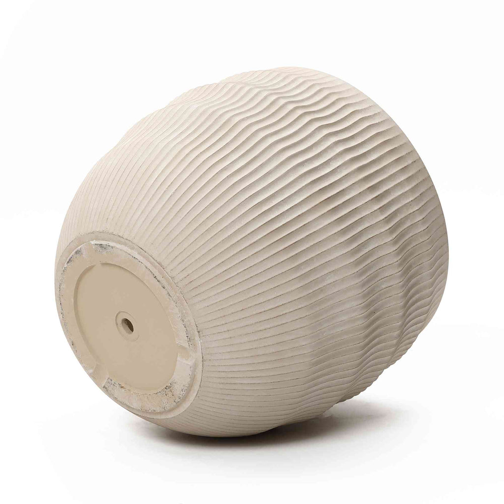Canyon Round Fluted MgO Planter, Beige, 15"