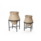 Metal Cachepot Cauldron Set, Beige, 13" & 16"