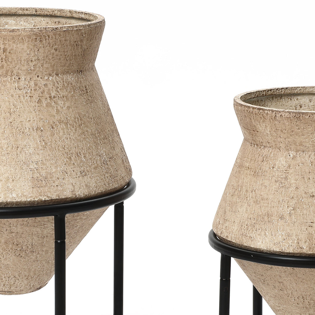 Metal Cachepot Cauldron Set, Beige, 13" & 16"