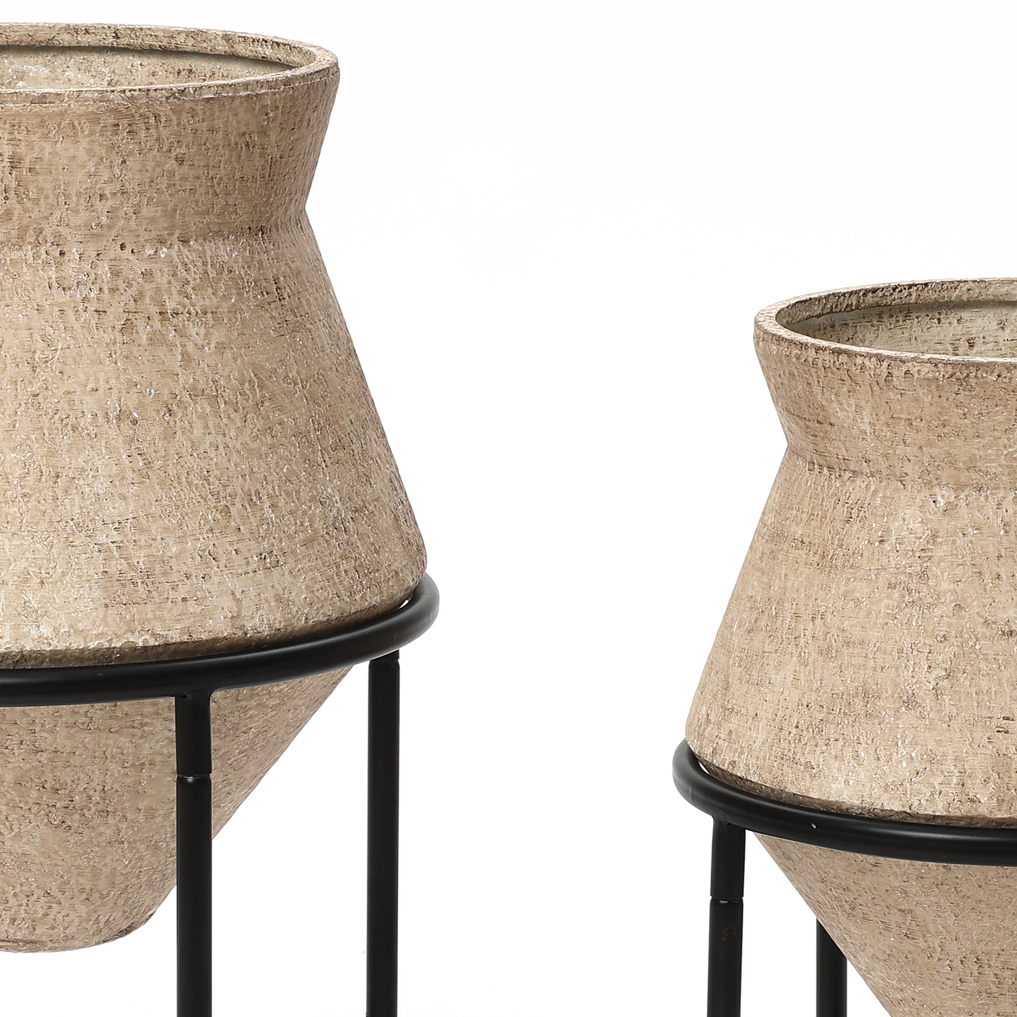 Metal Cachepot Cauldron Set, Beige, 13" & 16"