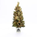 4Ft Pre-Lit LED Artificial Flocked Pine Christmas Tree with Pine Cones and Square Pot