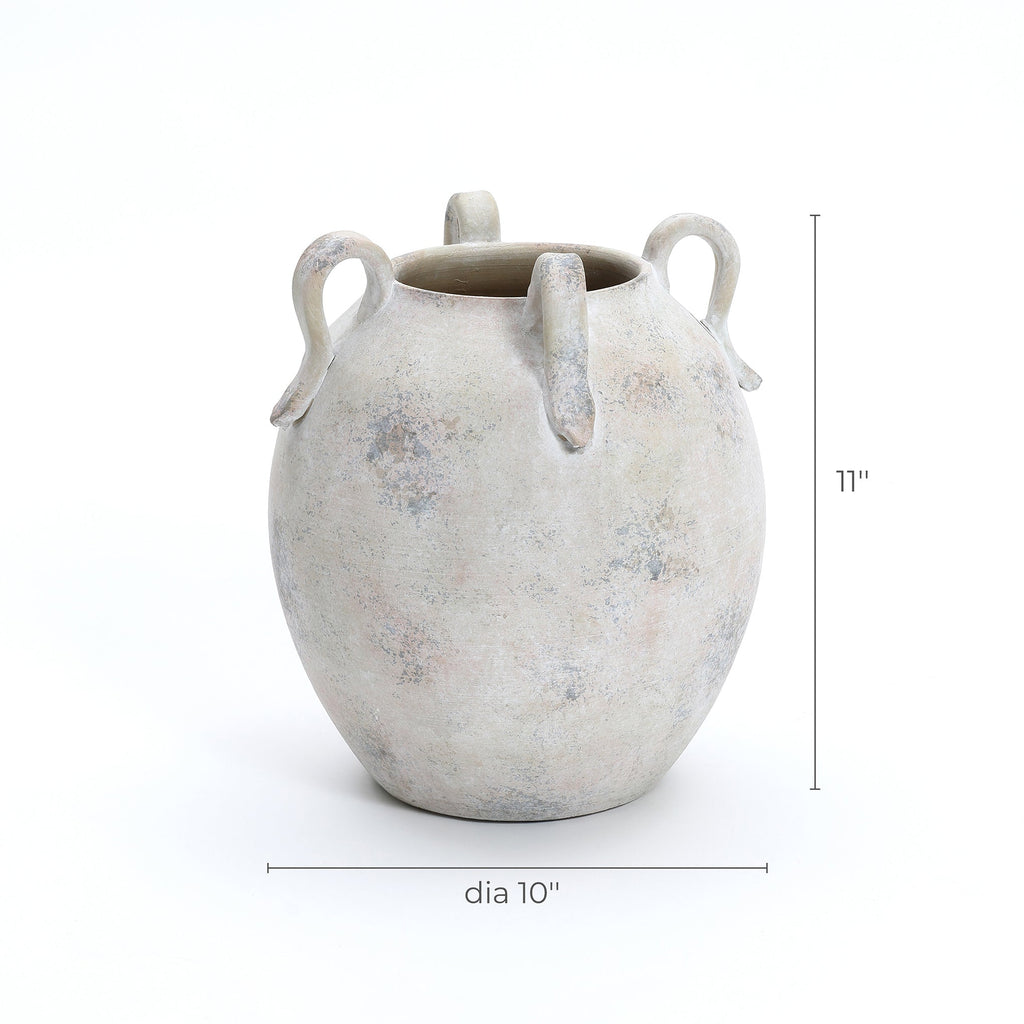 Terracotta Urn Vase with Handles, Marbled White-Gray, 11"