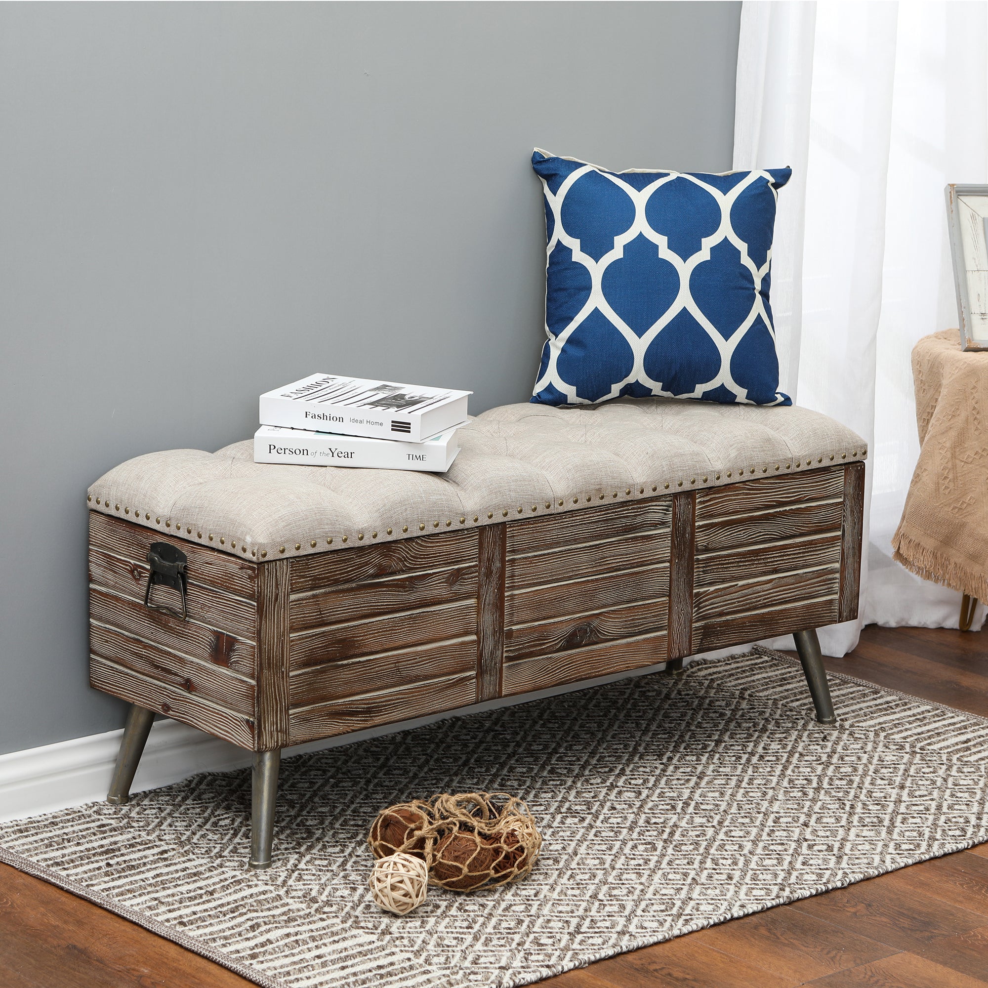 47.2-Inch Wide Upholstered Wood Flip Top Storage Bench