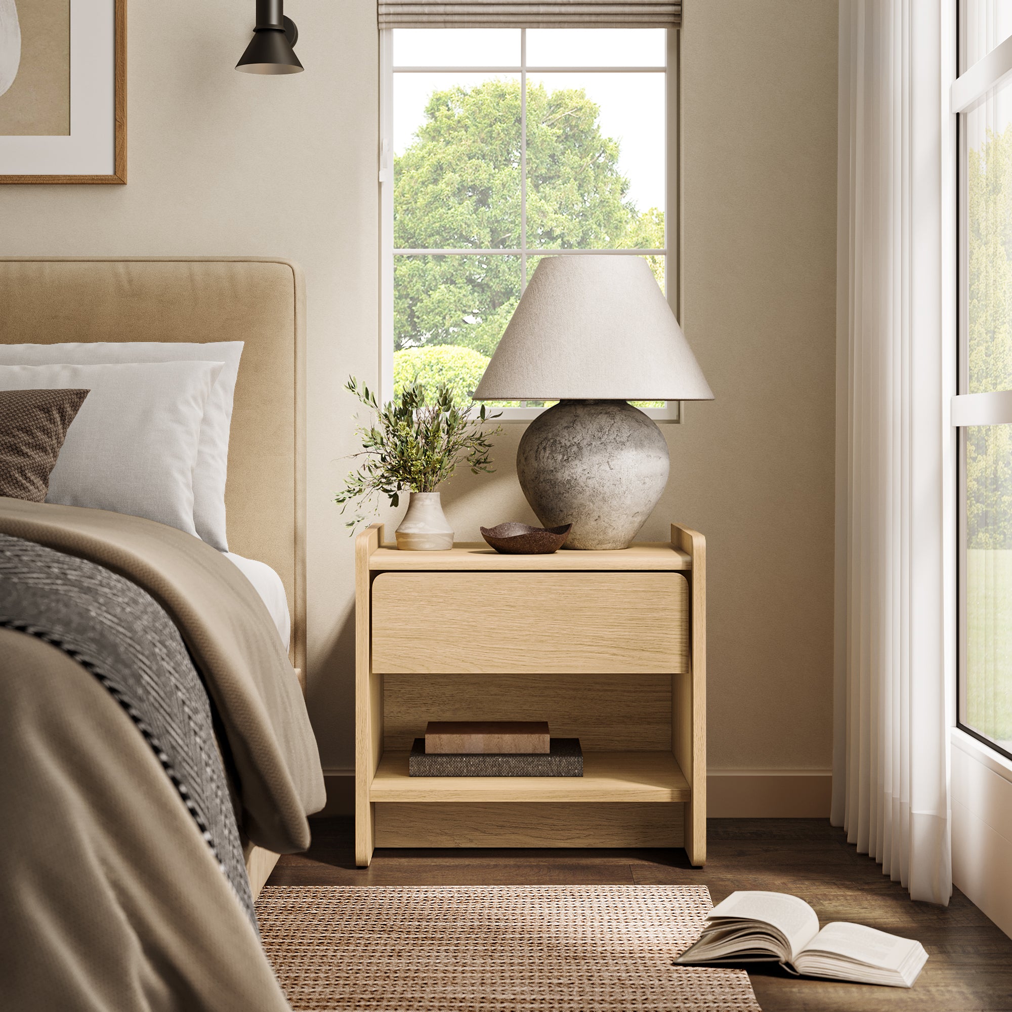 Hazel Oak Manufactured Wood 1-Drawer 1-Shelf 15.5" H End Table and Nightstand