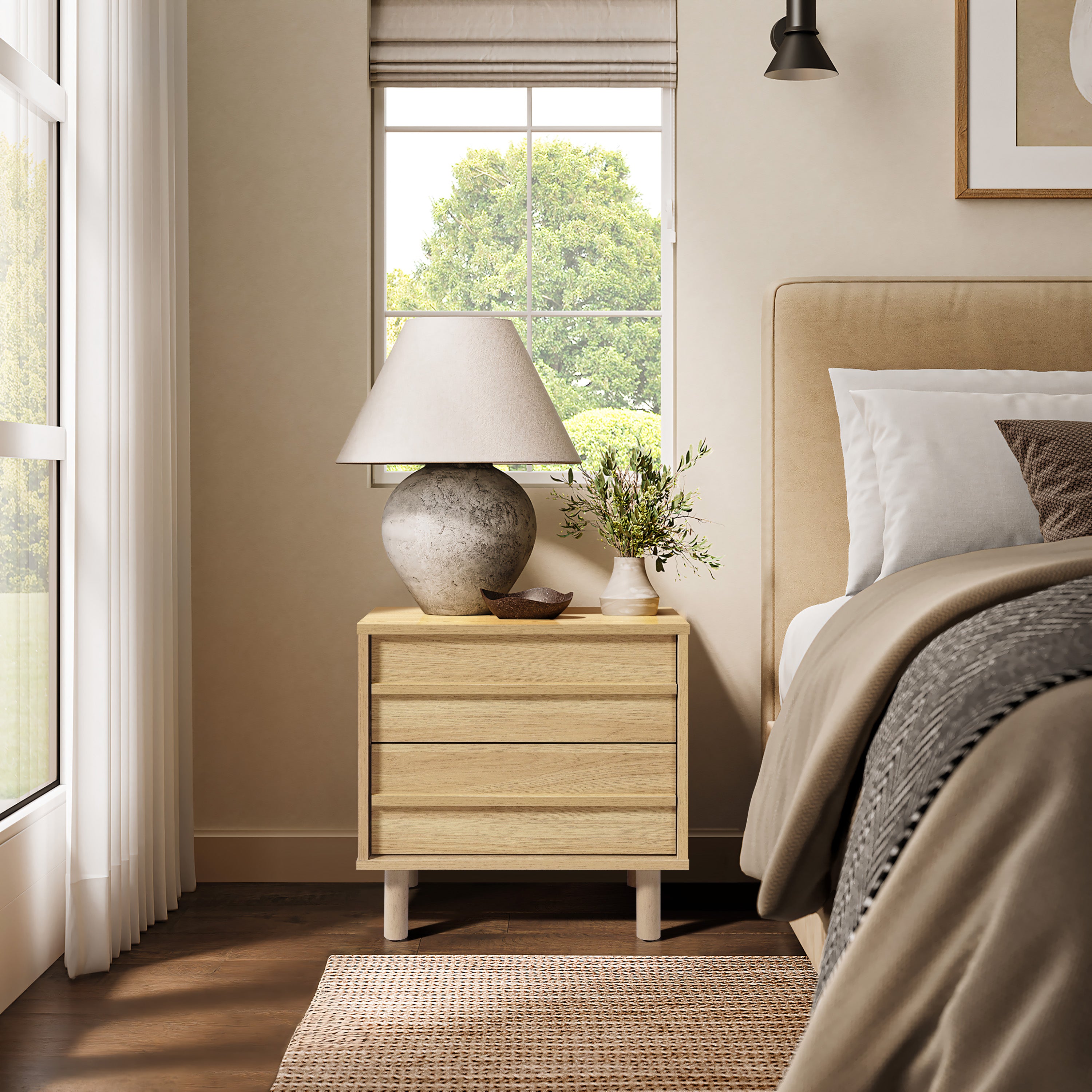 Hazel Oak Manufactured Wood Nightstand & End Table with Storage