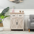 Farmhouse White and Natural Wood 2-Drawer 2-Door Storage Cabinet