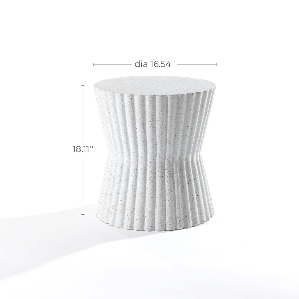 Rustic Off White Round MgO Patio Side Table, 20"