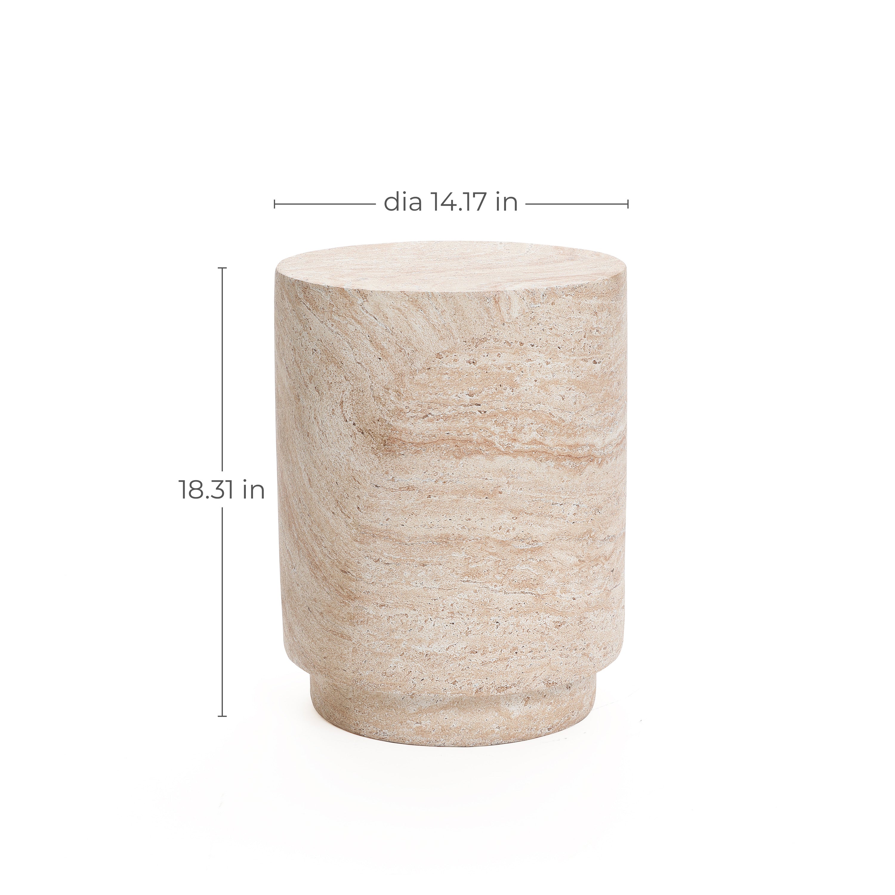Travertine Style Round MgO Patio Side Table, 18.3"