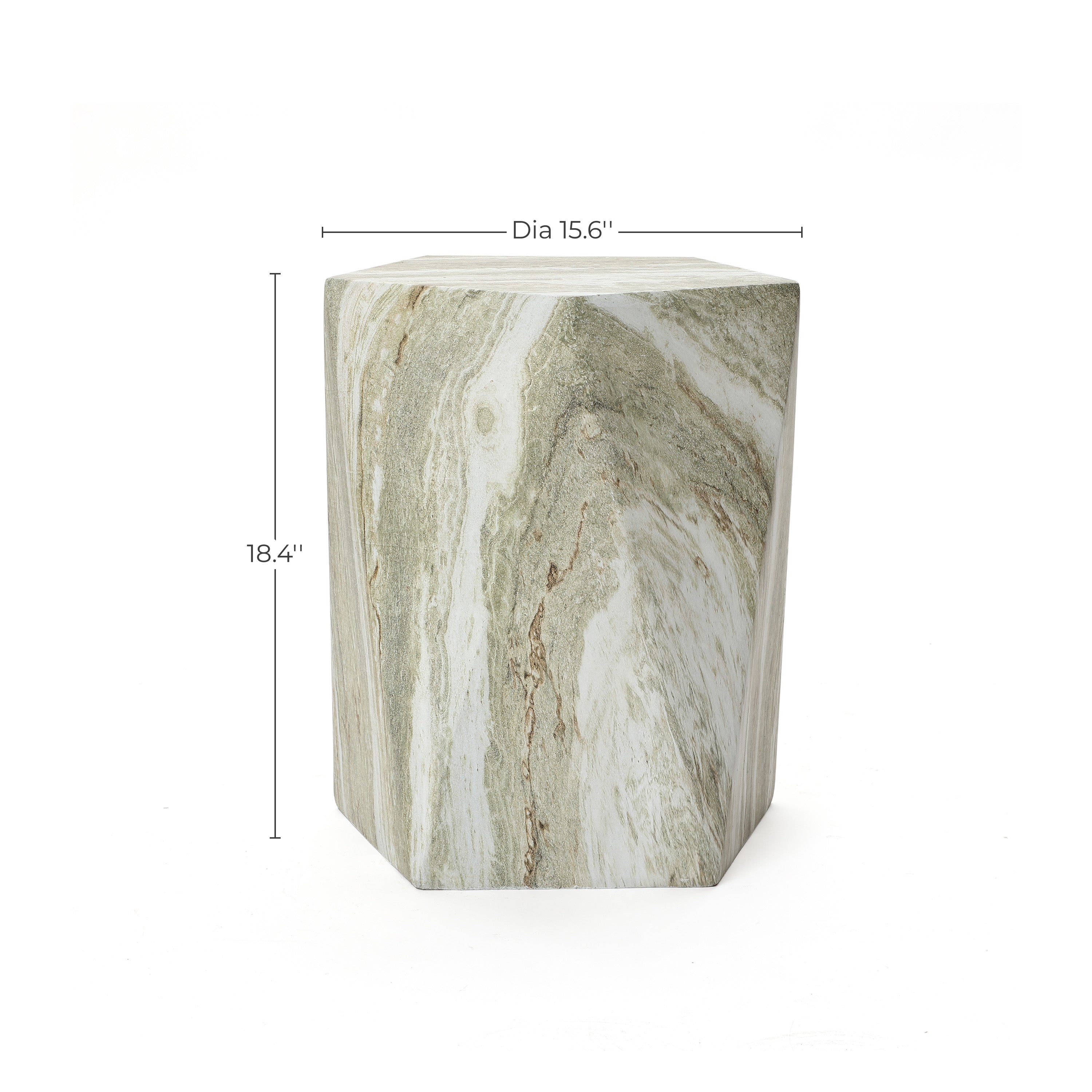 Marbled Green Pentagonal MgO Patio Side Table, 18.4"