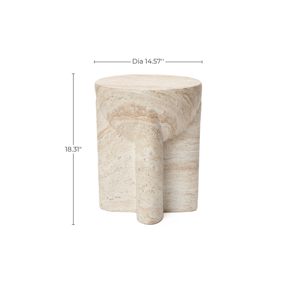 Marbled Brown Round MgO Pedestal Side Table, 18.3"