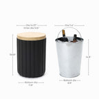 2-in-1 Outdoor Patio Fluted MgO Storage Side Table with Ice Bucket, Black