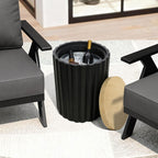 2-in-1 Outdoor Patio Fluted MgO Storage Side Table with Ice Bucket, Black