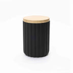 2-in-1 Outdoor Patio Fluted MgO Storage Side Table with Ice Bucket, Black