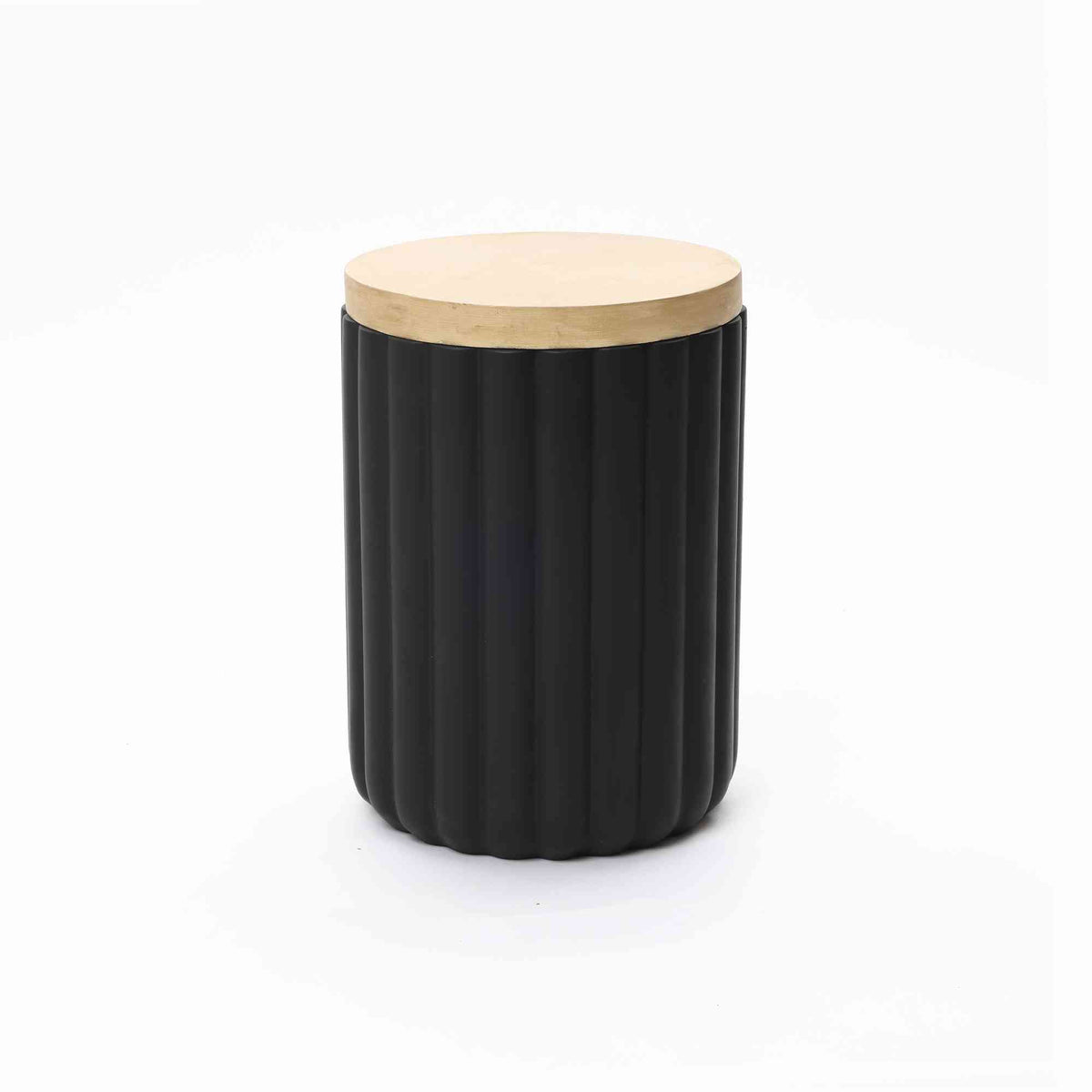 2-in-1 Outdoor Patio Fluted MgO Storage Side Table with Ice Bucket, Black