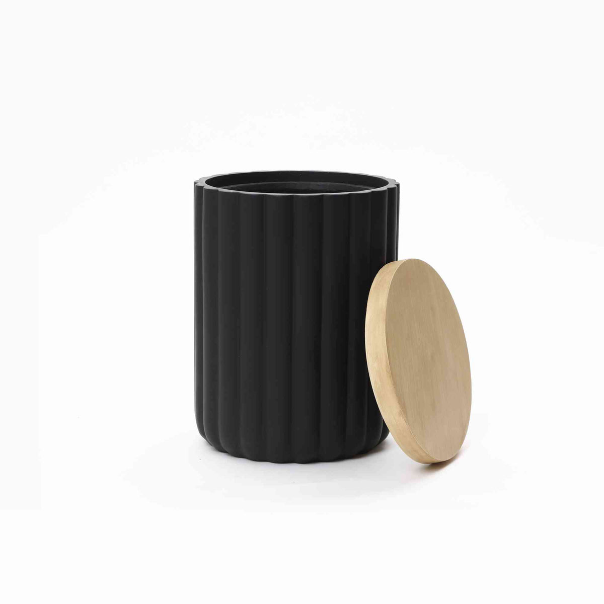 2-in-1 Outdoor Patio Fluted MgO Storage Side Table with Ice Bucket, Black