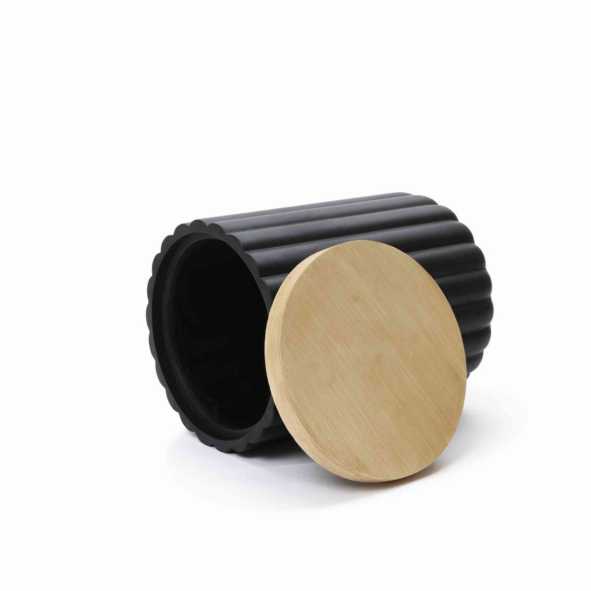 2-in-1 Outdoor Patio Fluted MgO Storage Side Table with Ice Bucket, Black