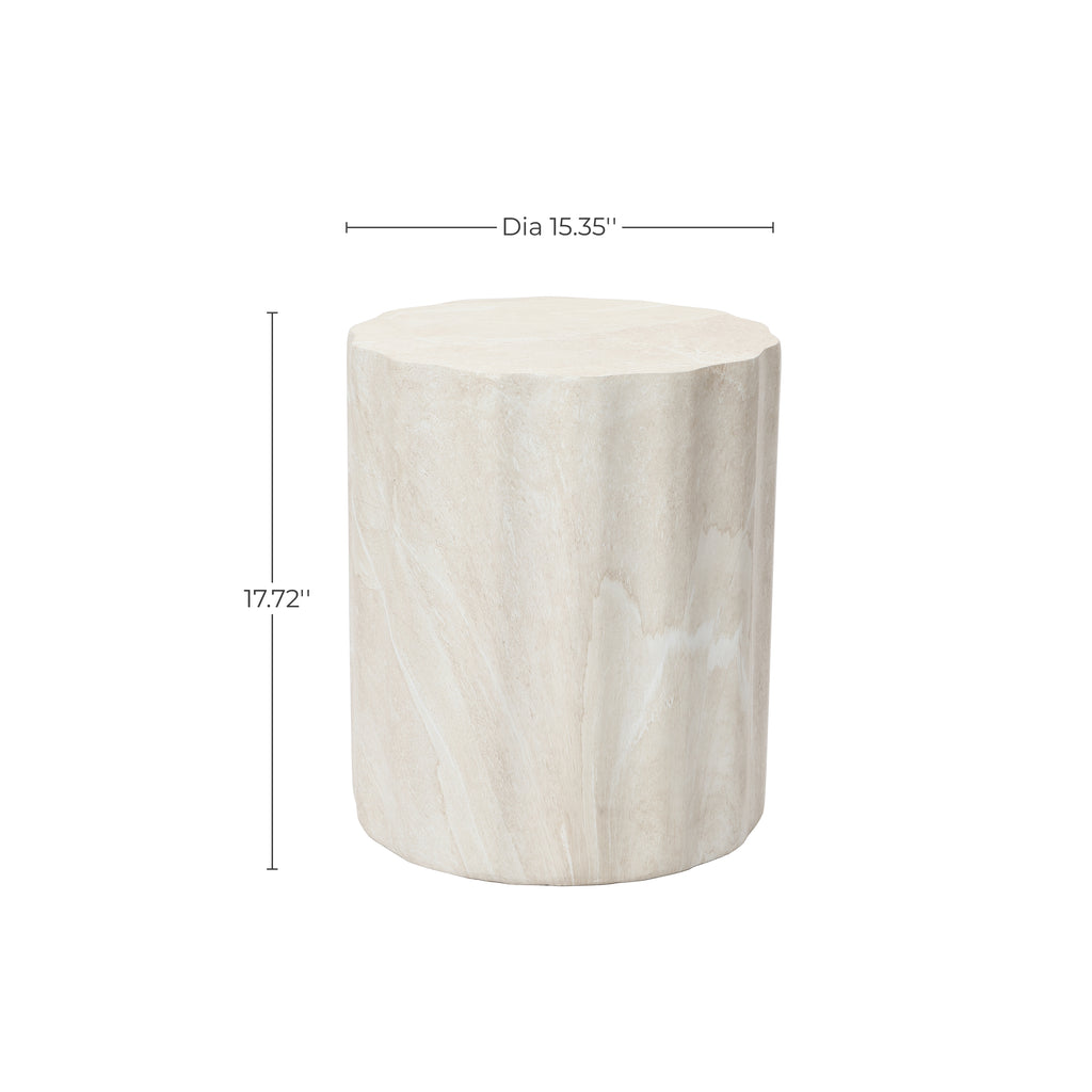 Estate Stone Stool MgO Side Table, Marbled Beige