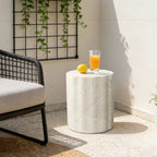 Estate Stone Stool MgO Side Table, Marbled Beige