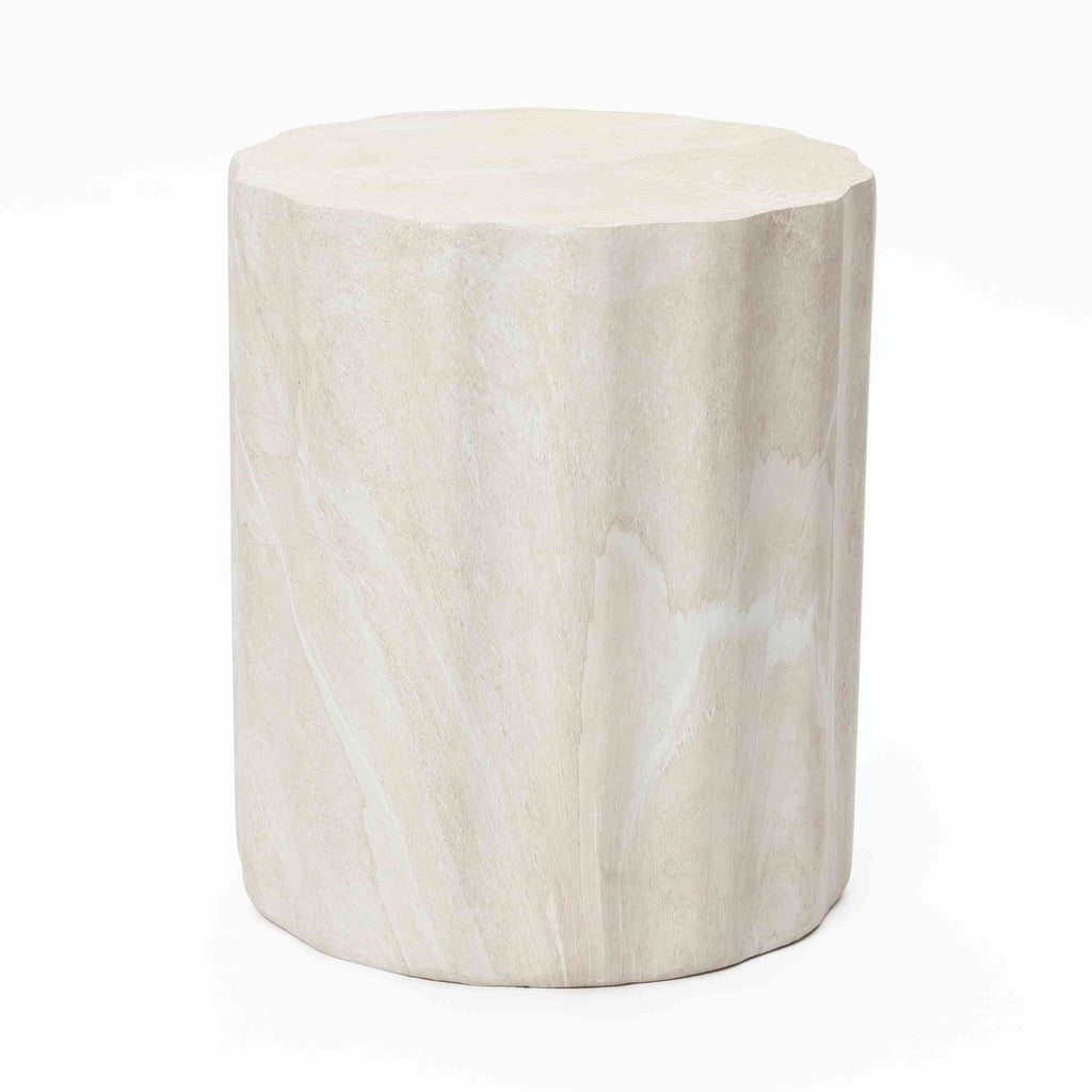 Estate Stone Stool MgO Side Table, Marbled Beige