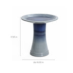 Dark Blue Waves Glazed Ceramic Pedestal Birdbath, 18"