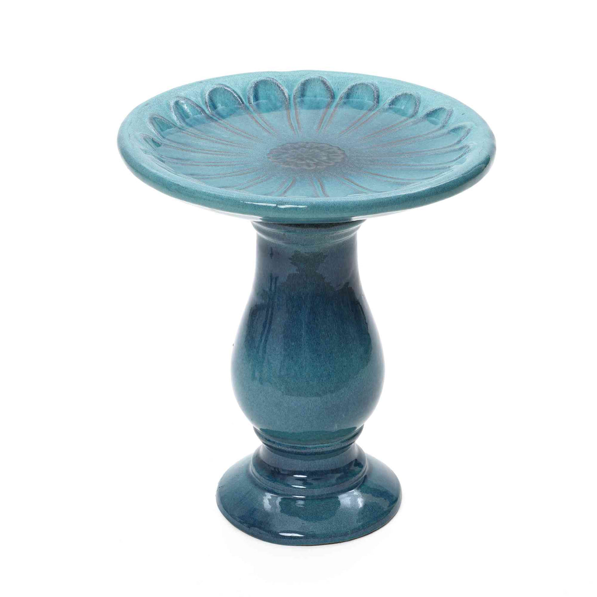 Lotus Ceramic Garden Bird Bath, Blue-Green, 22"