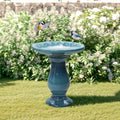 Blue Green Glazed Ceramic Pedestal Birdbath, 26.5"