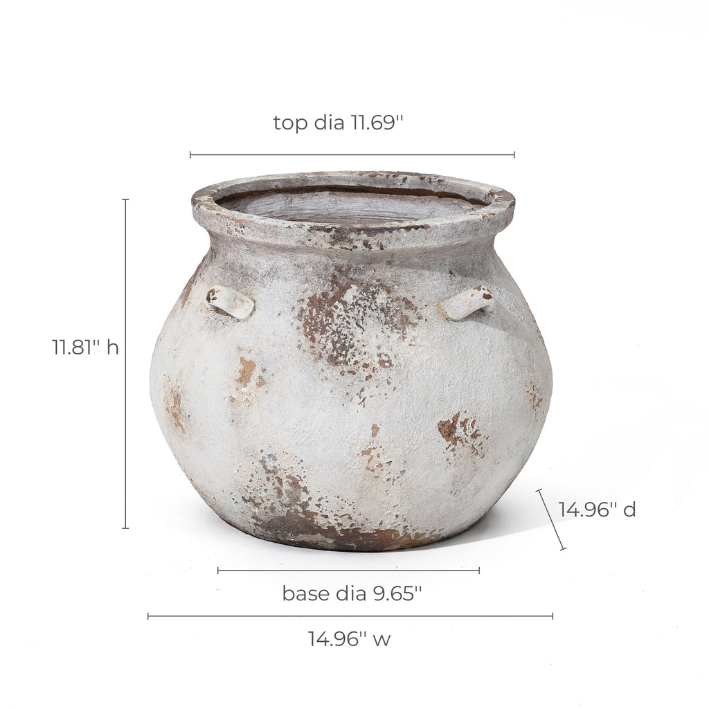 Cauldron MgO Planter, Distressed Off-White, 15"