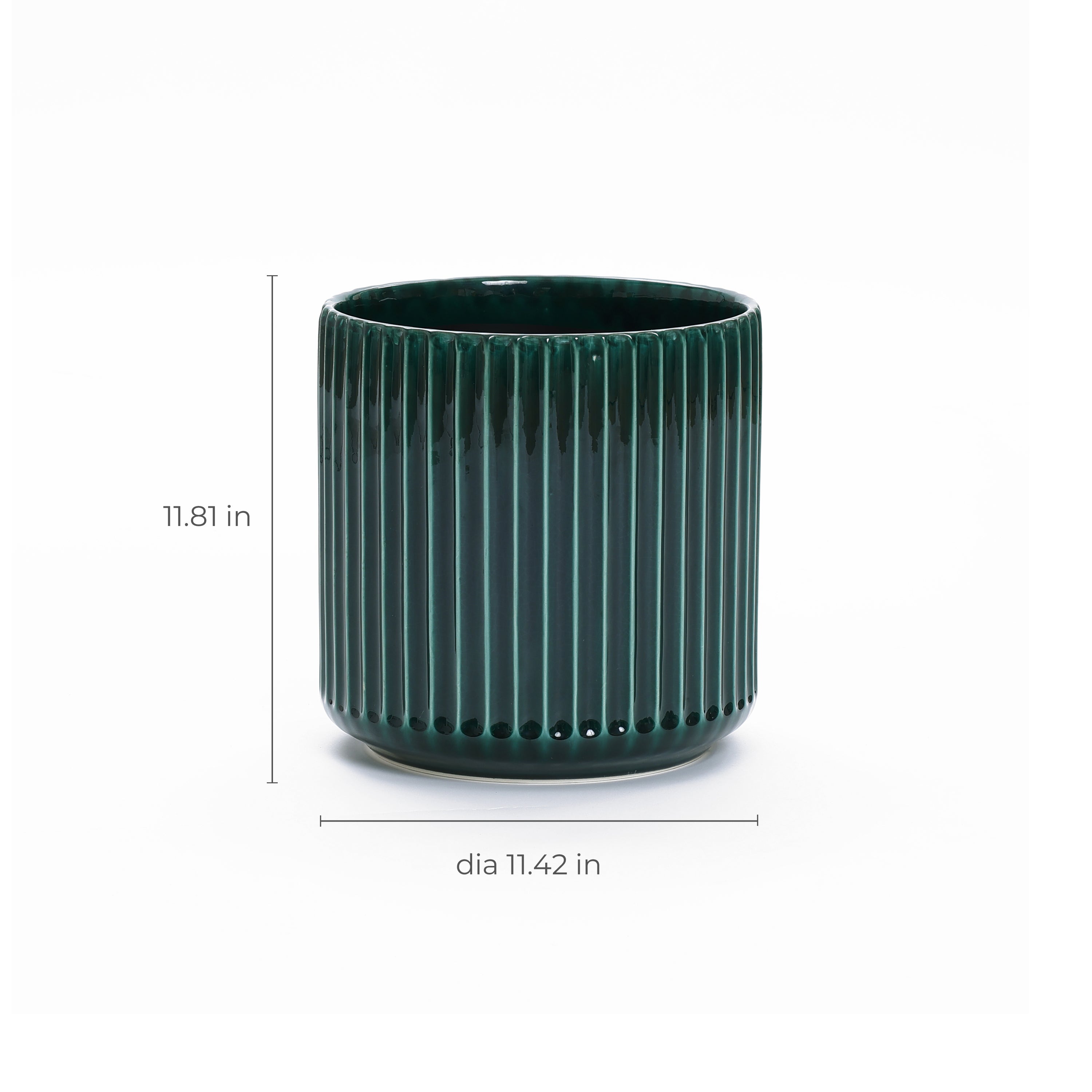 Jade Green Ribbed Tabletop Decorative Ceramic Planter, 11.4"
